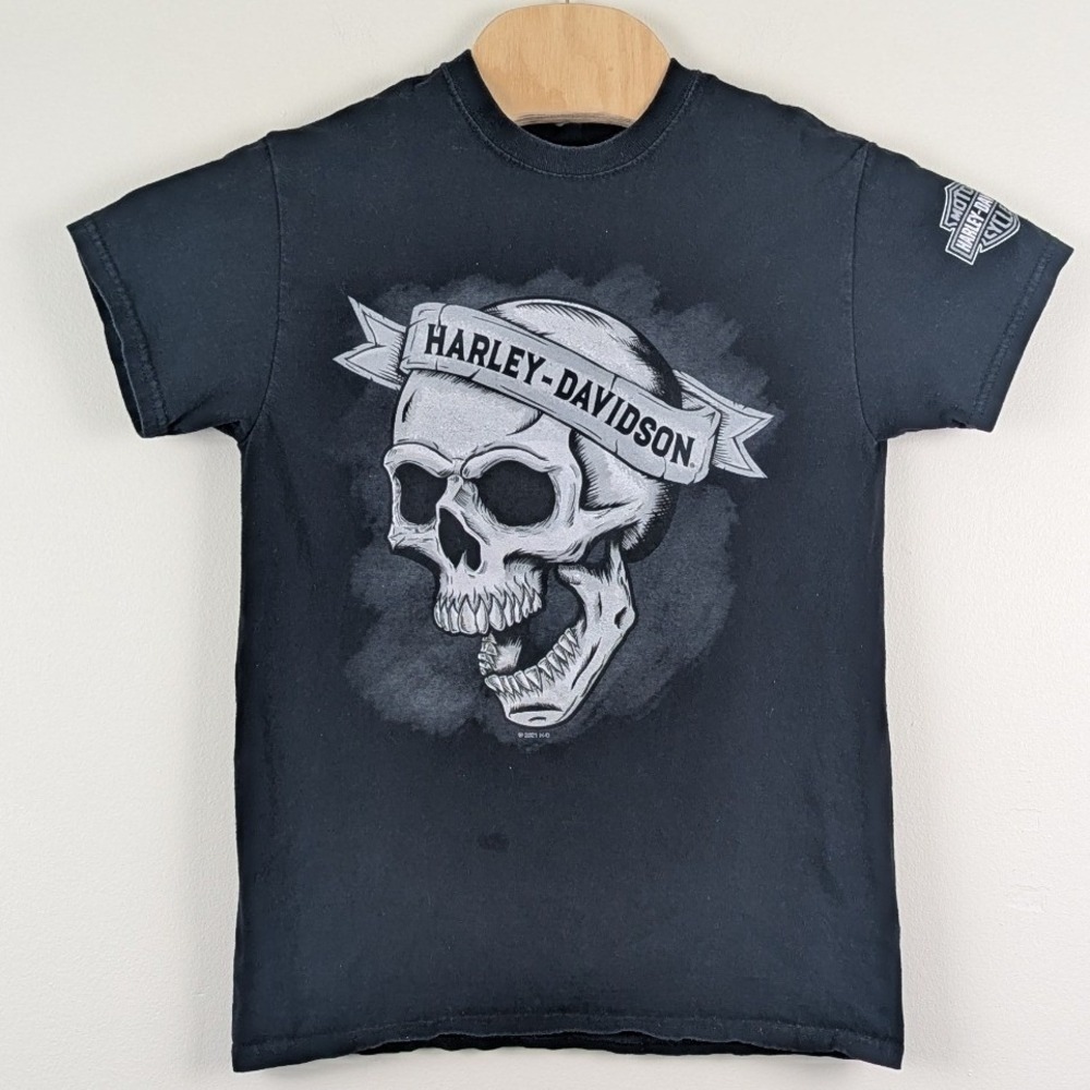 Harley-Davidson Harbor Town Manitowoc Wisconsin Skull Graphic T-Shirt Black S - Picture 3 of 13